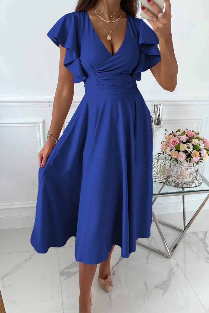 Levoire | Robe Portefeuille Avec Manches Et Volants Bleu