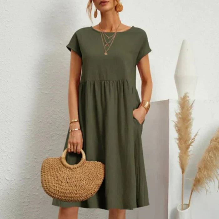 Levoire | Robe En Coton Pour Femmes Avec Col Rond Vert
