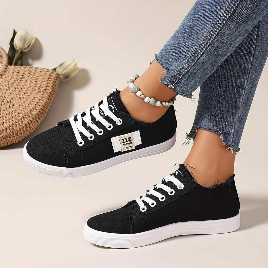 Levoire | Loisirs Tissu Chaussures Femme, Basse Chaussures De Skate À Lacets 2 Noir
