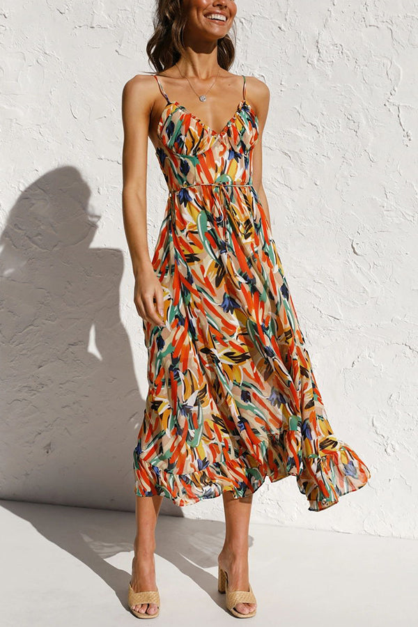 Levoire | Robe à bretelles imprimée Orange Rouge