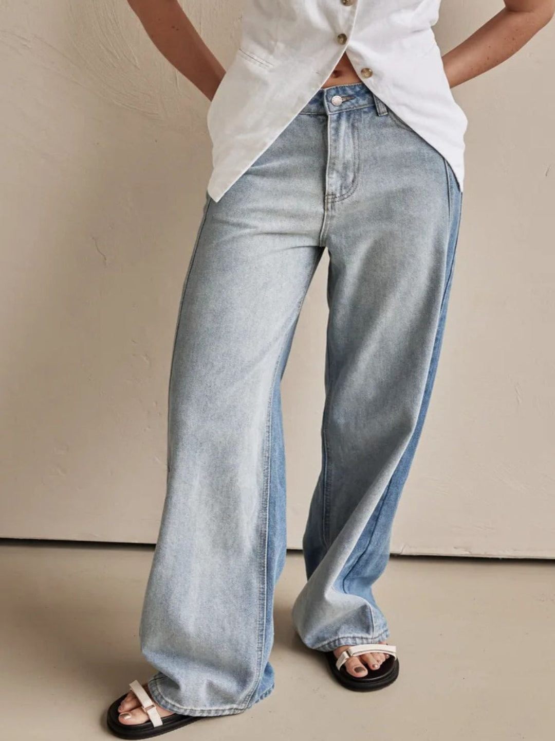 Levoire | Femme Contrast Coupe Droite Jeans Avec Poches
