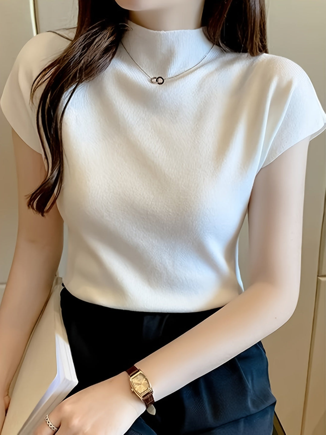 Levoire | Chemise À Manches Courtes À Col Haut Pour Femmes Liana Blanc