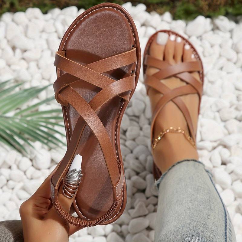 Levoire | Sandales Plates Rayures Croisées Marron foncé