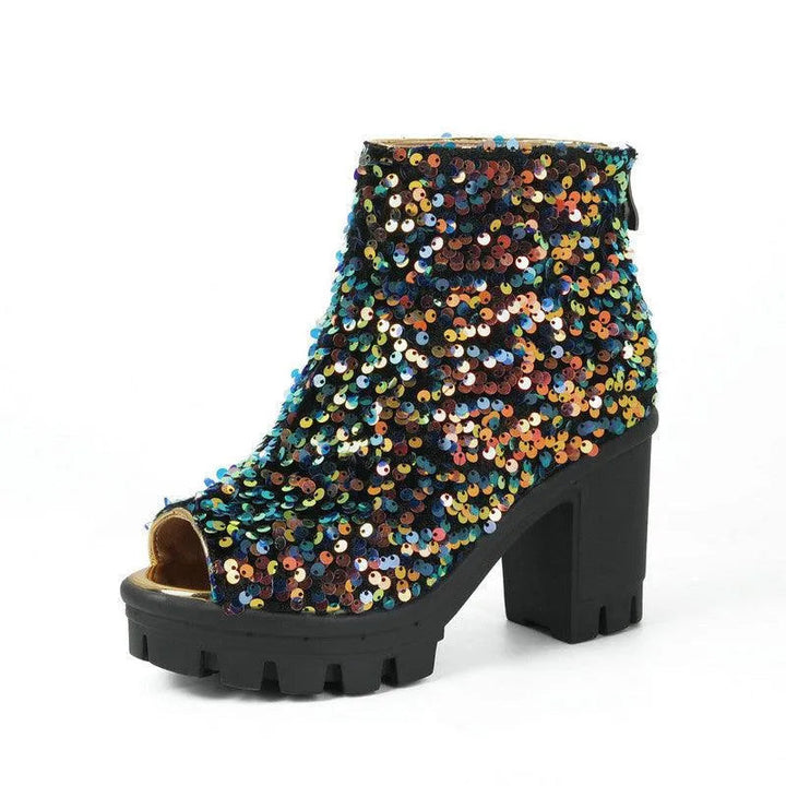 Levoire | Bottes pour femmes avec une haute fermeture éclair en tissu avec des paillettes et une haute plateforme Couleur