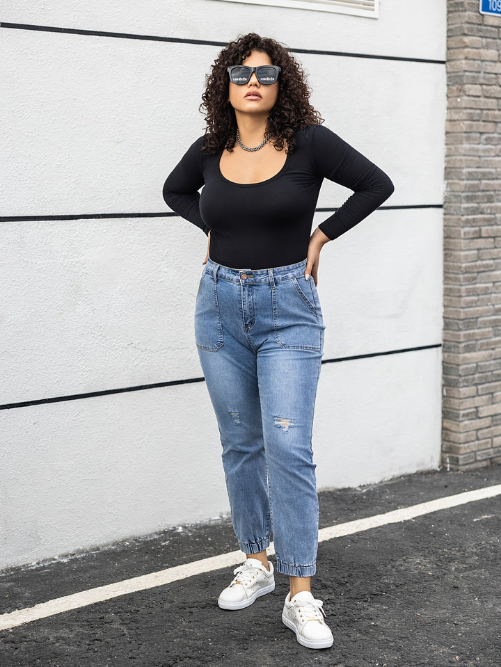 Levoire | Jeans Pour Femmes Rentot En Grandes Tailles, Déchirés, Bleu Lavé