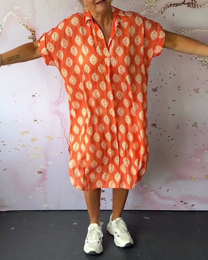 Levoire | Robe Décontractée À Décolleté En V Avec Imprimé Et Manches Courtes