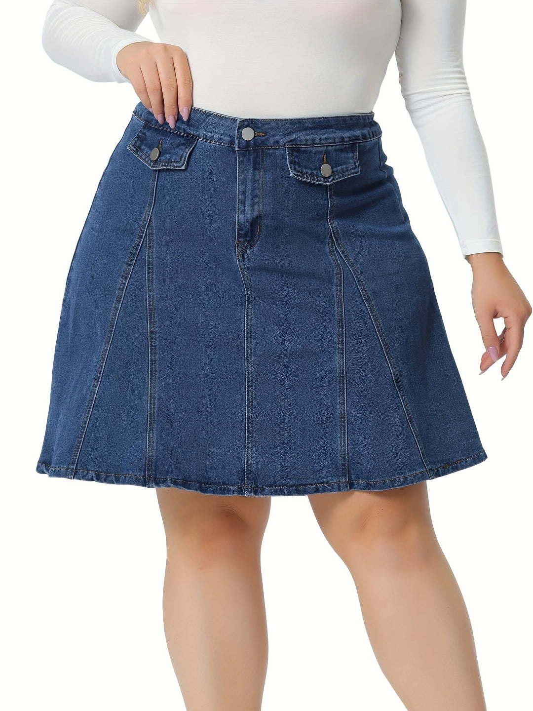 Levoire | Plus Size Denim Jupe Avec Trous Sirottimilla Et Poches Falsifiées Bleu nuit