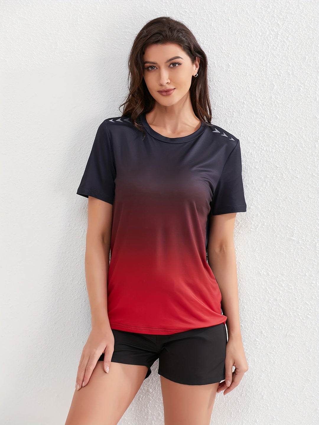 Levoire | T-Shirt De Sport Femme Ombre À Manches Courtes Noir et rouge ombre