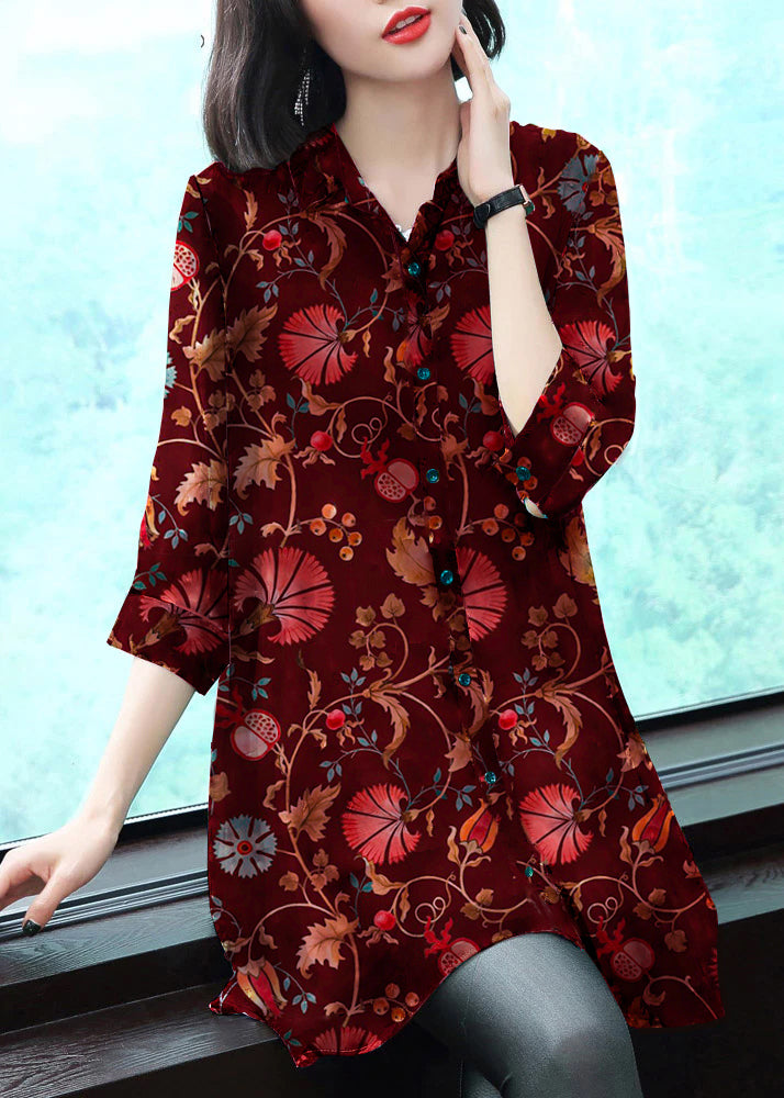 Levoire | Chiffon blouse col Peter Pan Rot-Fleur