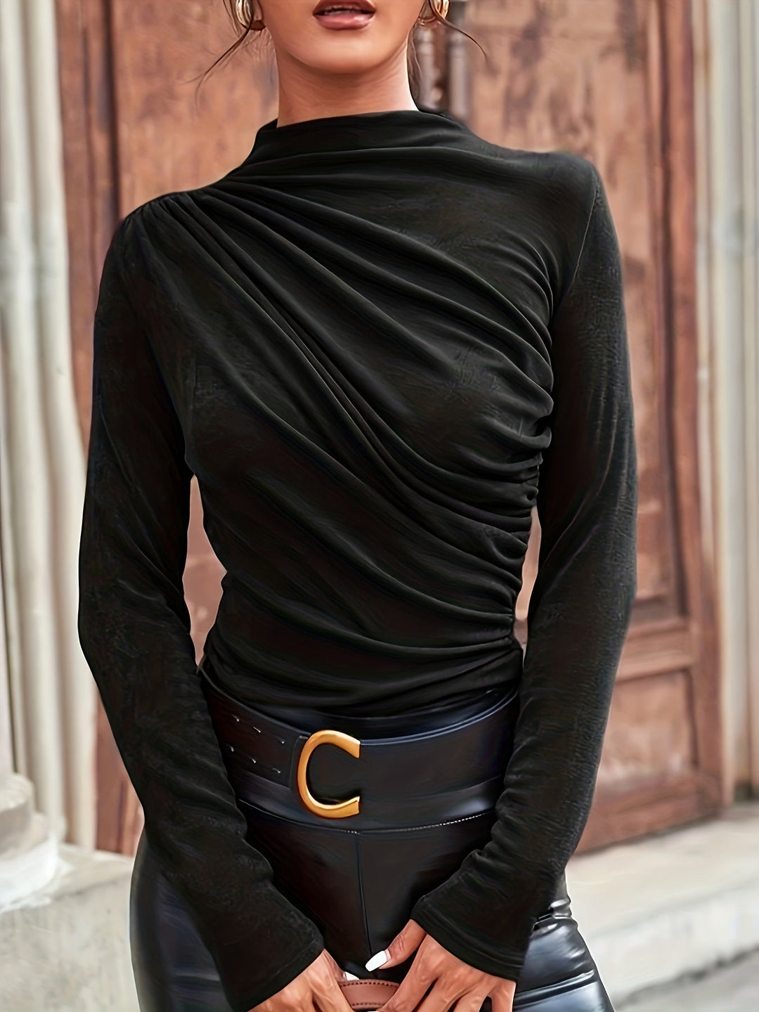 Levoire | Fitted Long Sleeve Shirt With Elegant Gathering 2XL