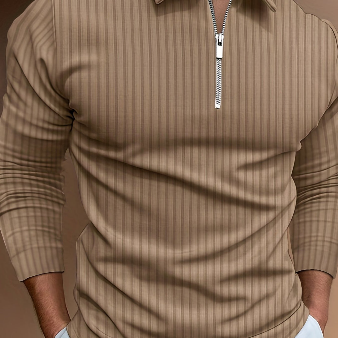 Levoire | Rayures Verticales Chemise Pour Hommes Avec Zip Et Manches Longues Couleur kaki