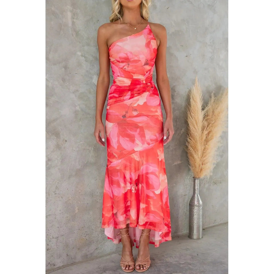 Levoire | Robe à motif floral à une épaule Rot