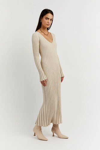 Levoire | Robe Midi Tricot Avec Décolleté En V Et Manches