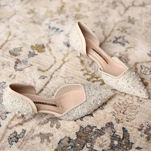 Levoire | Stylish Pointed Toe Shoes With Mid Heels, Featuring A Sparkling Surface
