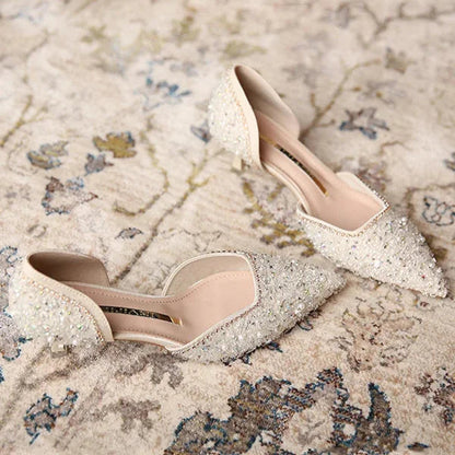 Levoire | Stylish Pointed Toe Shoes With Mid Heels, Featuring A Sparkling Surface
