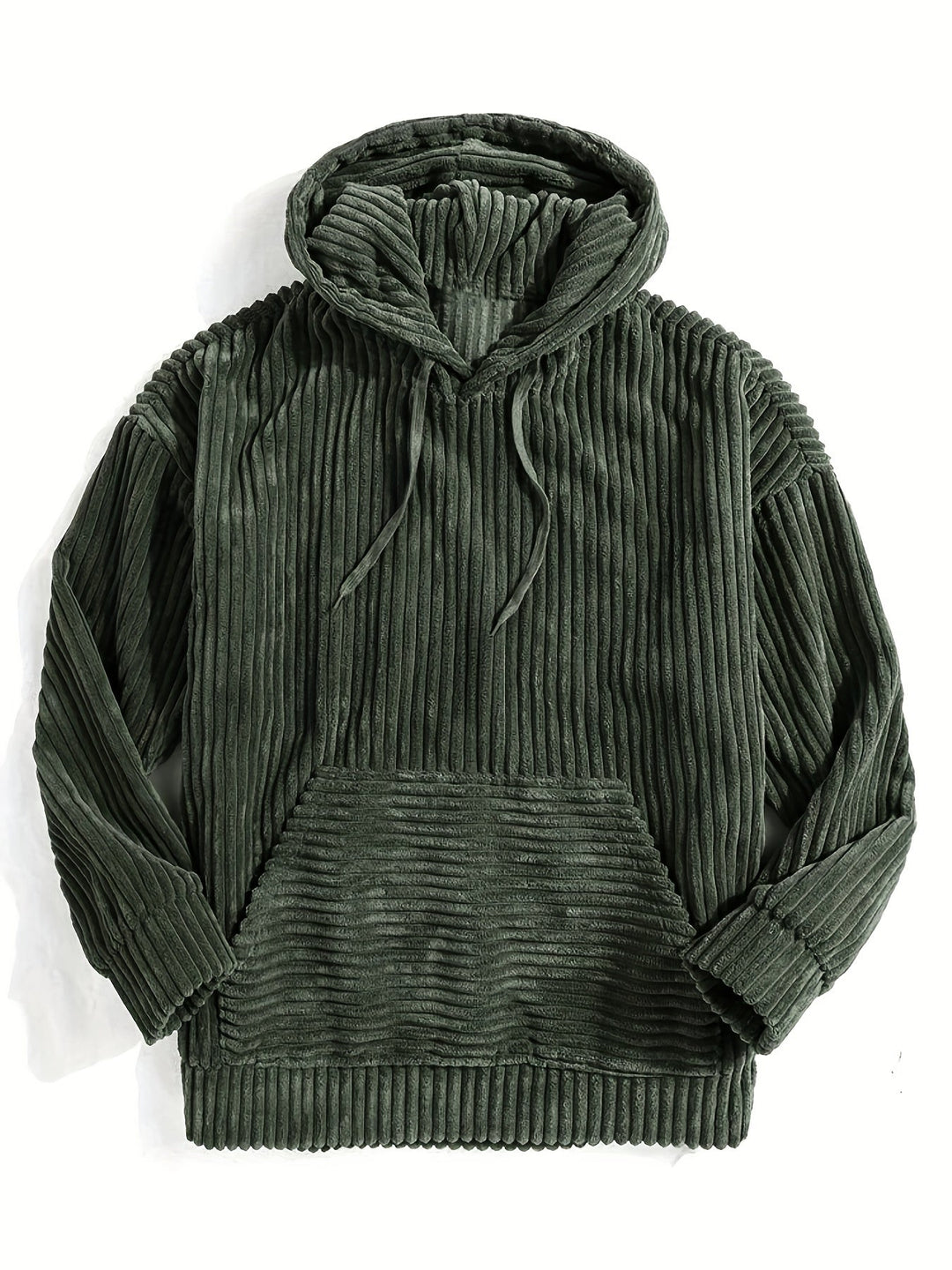 Levoire | Sweat À Capuche En Corduroy Vintage Pour Hommes Avec Col Haut Et Poche Kangourou Vert olive