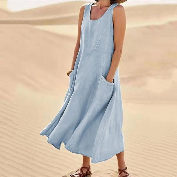 Levoire | Robe En Lin Sans Manches Avec Poches Pour Femmes Bleu clair