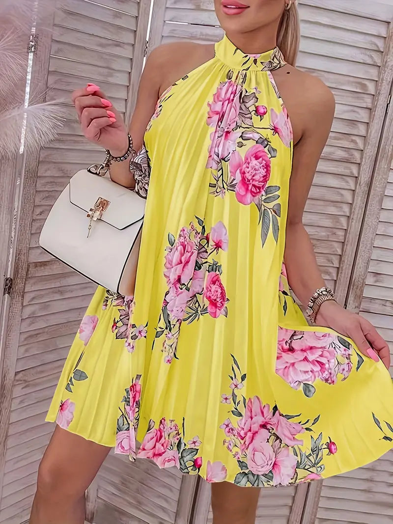 Levoire | Robe Sans Manches Plissée Avec Imprimé Floral Vert clair