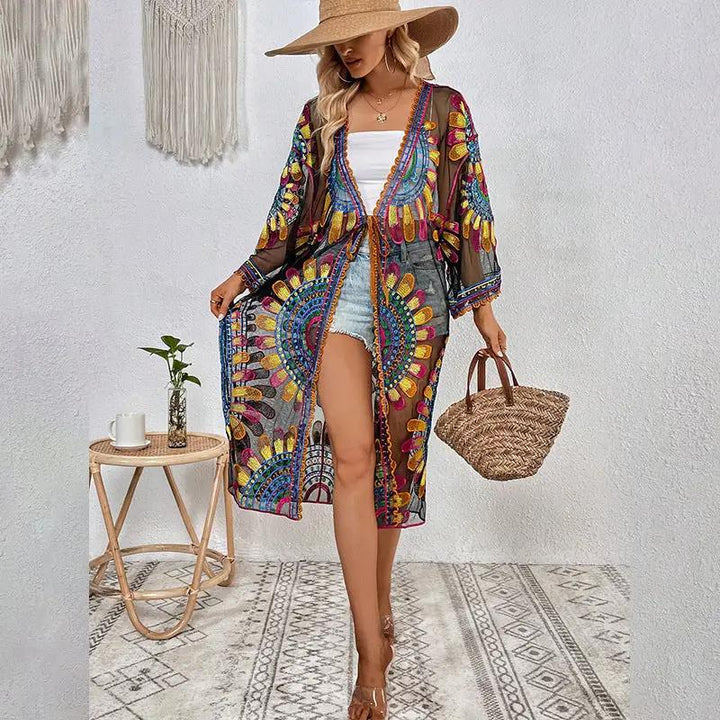 Levoire | Nouvelle Robe de Plage Lente Vacances Ébène Cardigan Maillot de Bain Couverture Protection Solaire Vêtements Noir TAILLE UNIQUE
