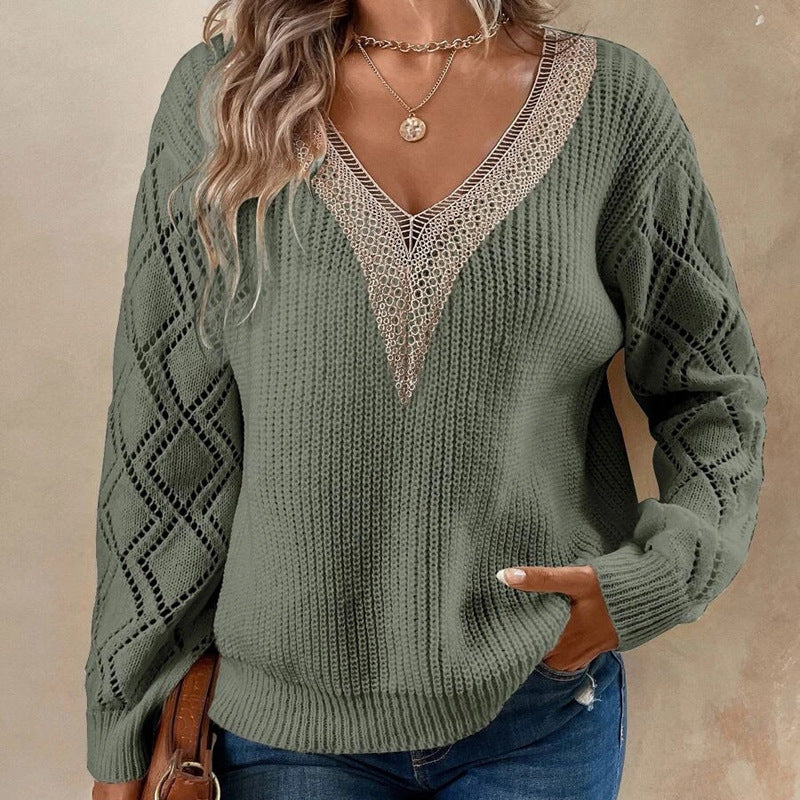 Levoire | Pull en V décontracté ample en tricot pour femmes Blanc