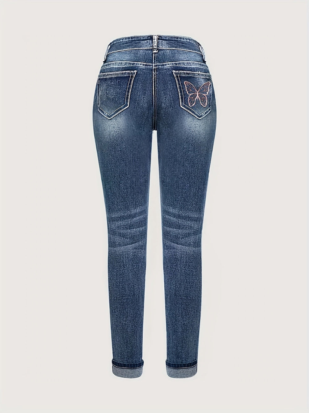 Levoire | Pantalons En Denim Slim Fit Avec Broderie De Papillon Extensible Et Jambes Droites