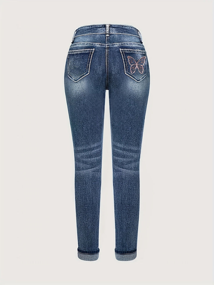 Levoire | Broderie De Papillon Étirée Jeans Pour Femmes Avec Jambe Droite