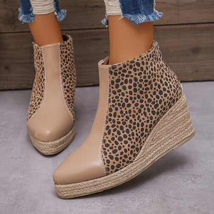 Levoire | Bottes À Chevilles En Léopard Imperméables Avec Semelle Épaisse Khaki