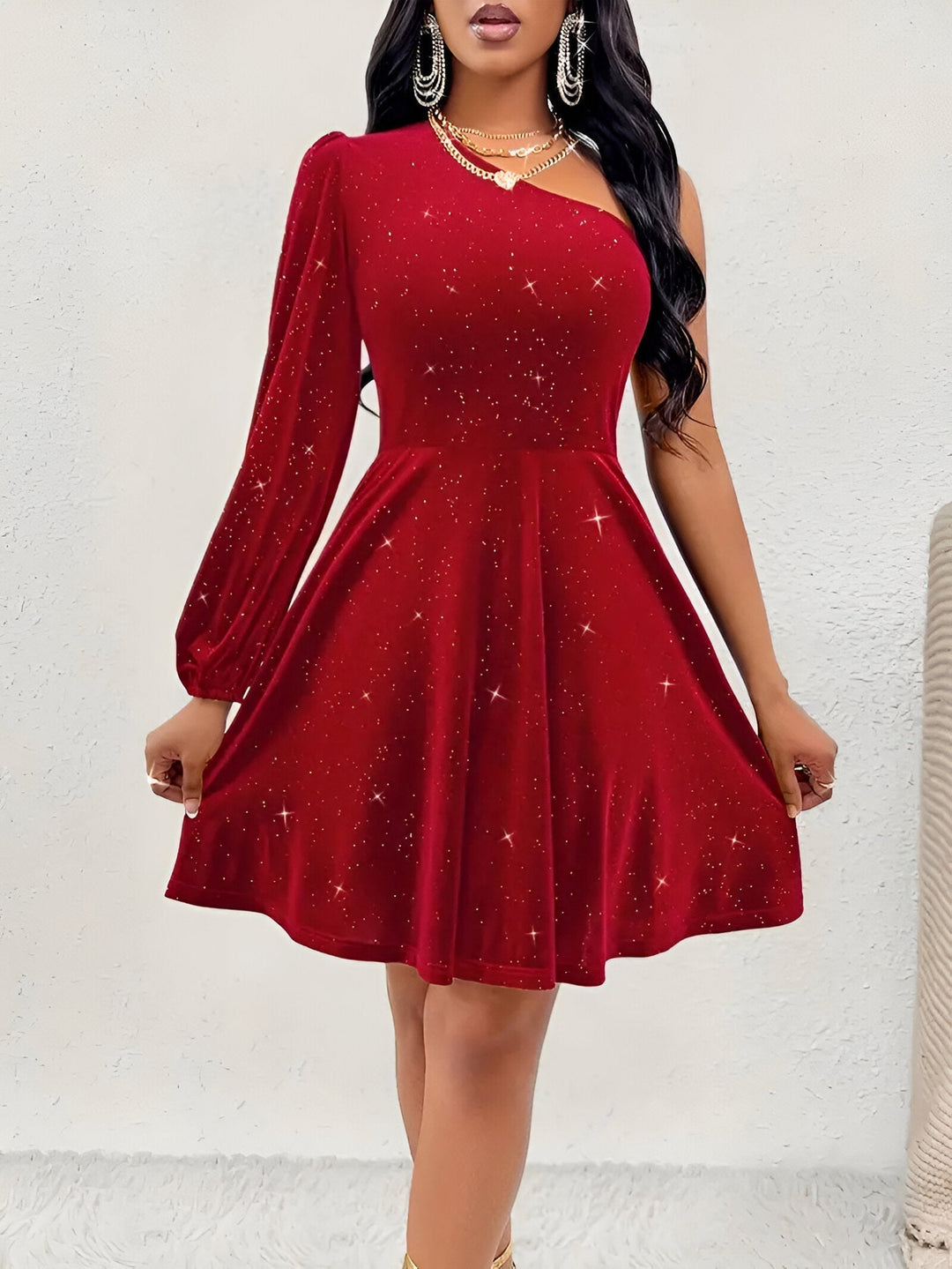 Levoire | Robe Chemisier À Une Épaule Avec Des Volants Rot