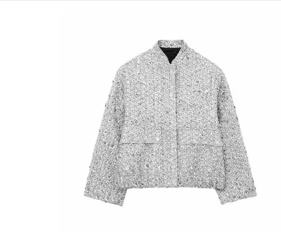 Levoire | Veste Courte Avec Poches Et Volants Pour Femmes Argent Haute Mode de publication