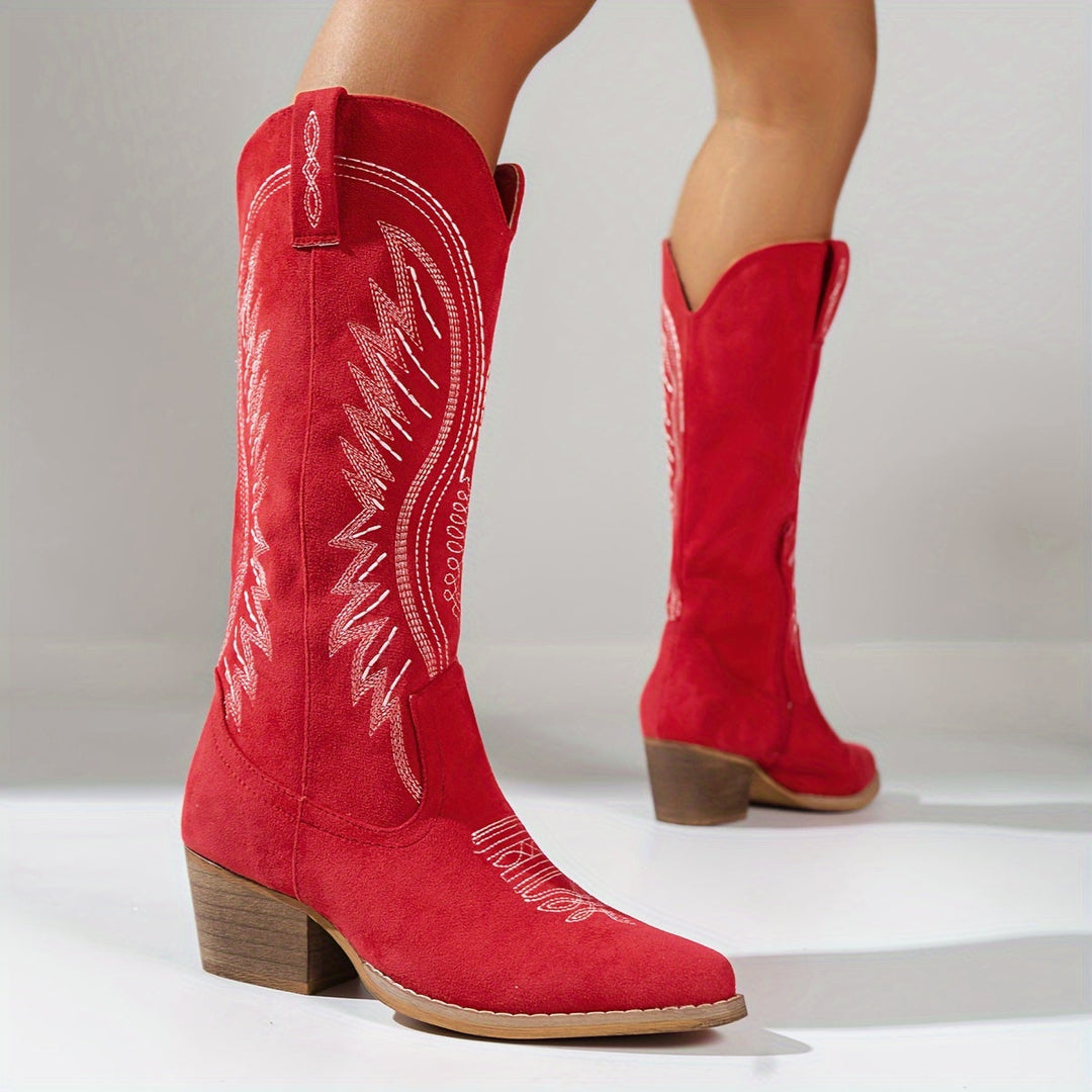 Levoire | Bottes De Cowboy Pour Femmes À La Mode Avec Talons Épais Rot