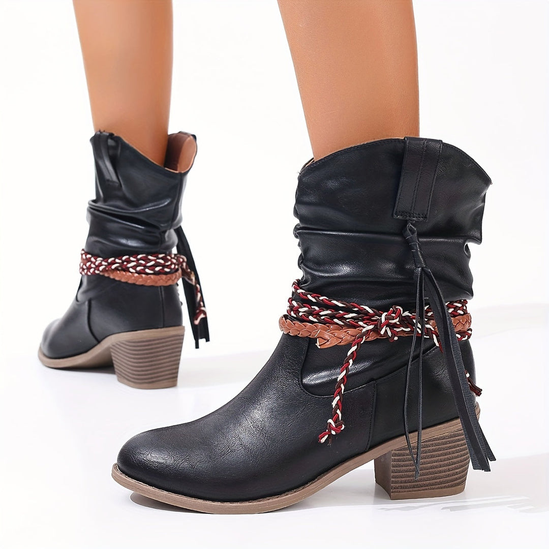 Levoire | Bottes Cowboy Pour Femmes Avec Pompon Et Sangle Tressée