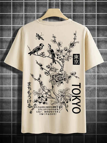 Levoire | T-Shirt Décontracté Pour Hommes Avec Motif Floral Et D'Oiseau