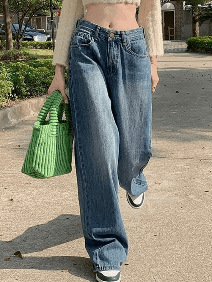 Levoire | Jeans Boyfriend Baggy En Denim Lavé Bleu