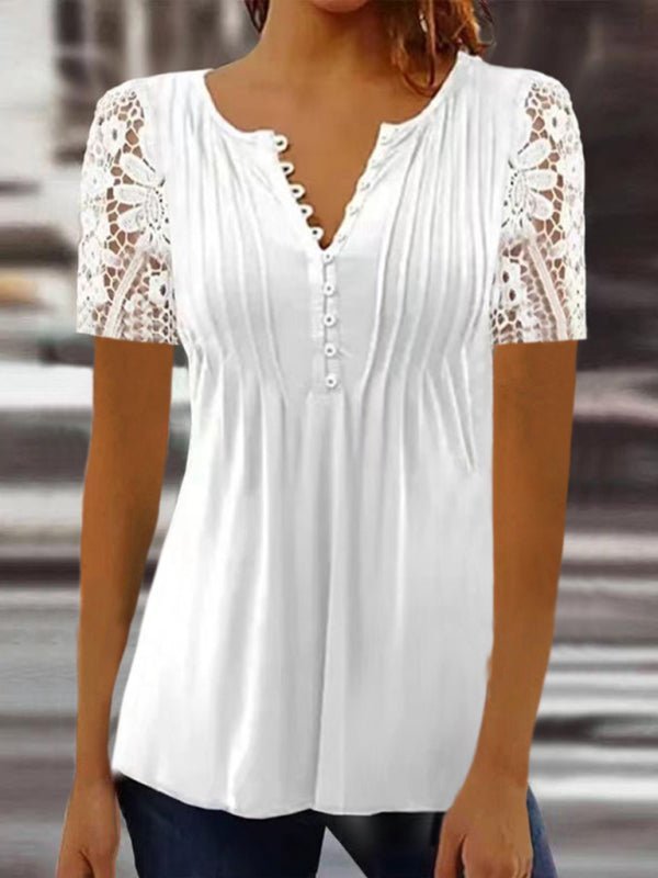Levoire | Vêtements de mode nouveau t-shirt femme avec des manches pointues, plissé, uni, avec des boutons Rohhvid sale blanc