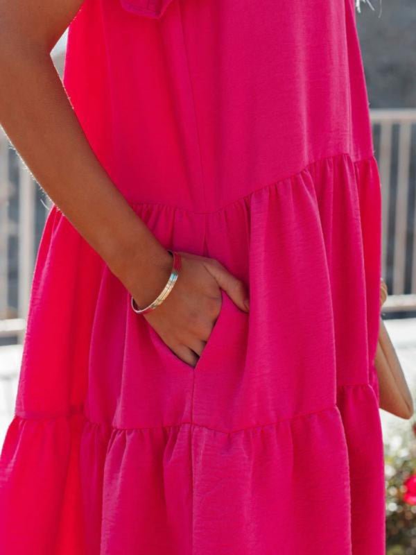 Levoire | Mode Plissé Ample Uni Manches Courtes Robe