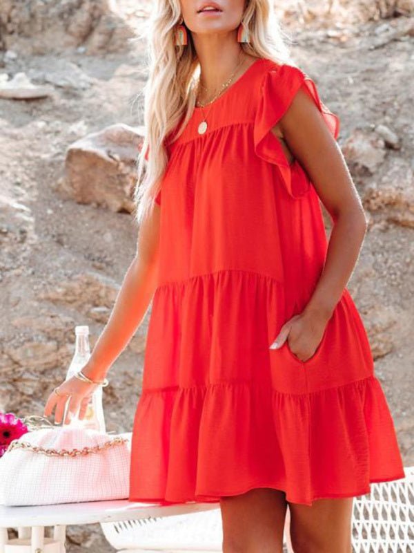 Levoire | Mode Plissé Ample Uni Manches Courtes Robe