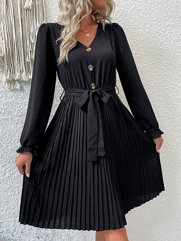 Levoire | Jupe plissée mode femmes noire robe plissée à manches longues