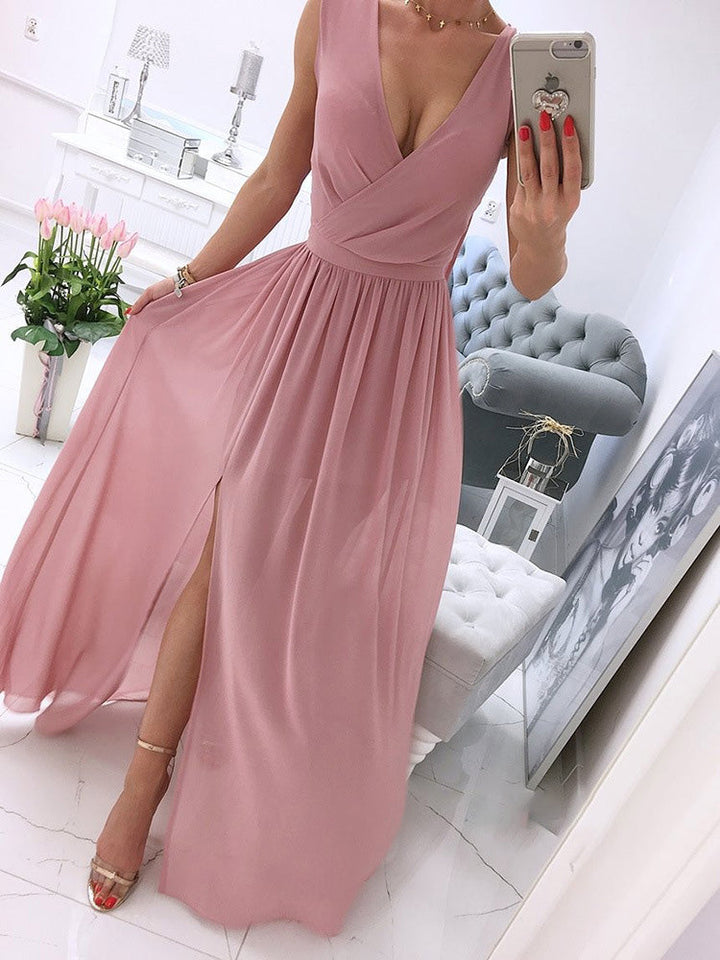 Levoire | Robe de plage sans manches à col en V profond pour femme Chiffon rose
