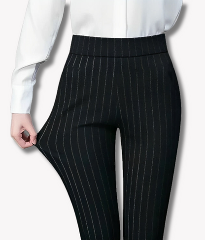 Levoire | Pantalons extensibles pour femmes Noirs avec des rayures blanches