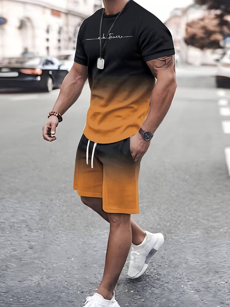 Levoire | T-Shirt À Manches Courtes Avec Col Rond Et Shorts Orange
