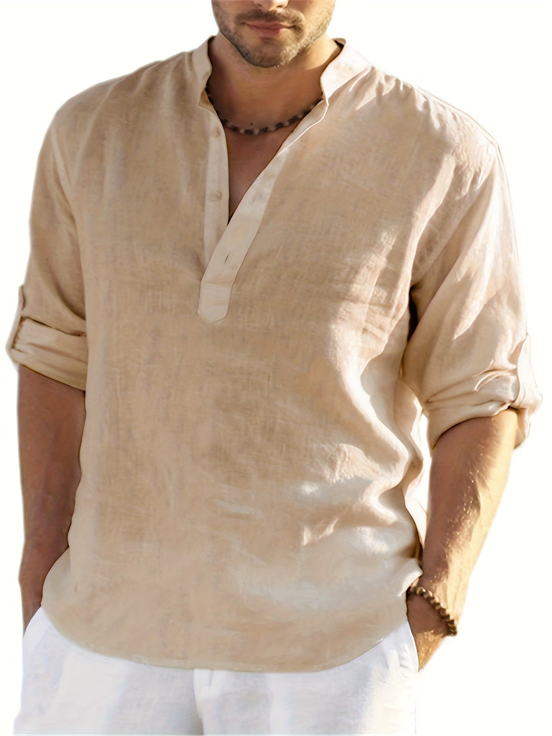 Levoire | Chemise Décontractée Légère À Manches Longues Pour Hommes Beige