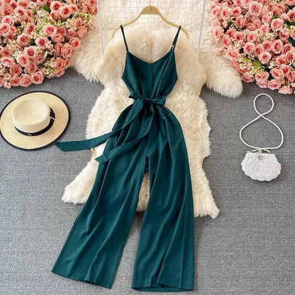 Levoire | Combinaison décontractée unie avec bretelles Taille moyenne Vert foncé