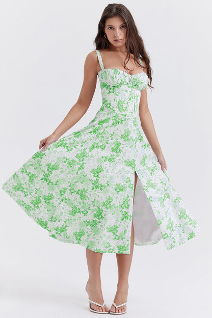 Levoire | Robe à imprimé floral pour femmes, intemporelle et nouvelle Blanc et Vert Fonce