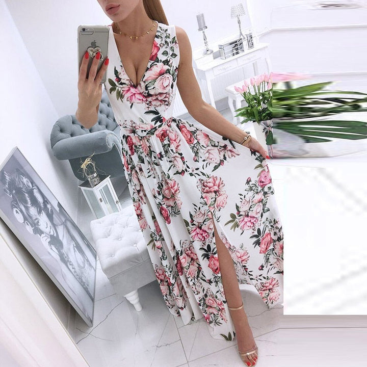 Levoire | Robe de plage sans manches à col en V profond pour femme Chiffon Blanc