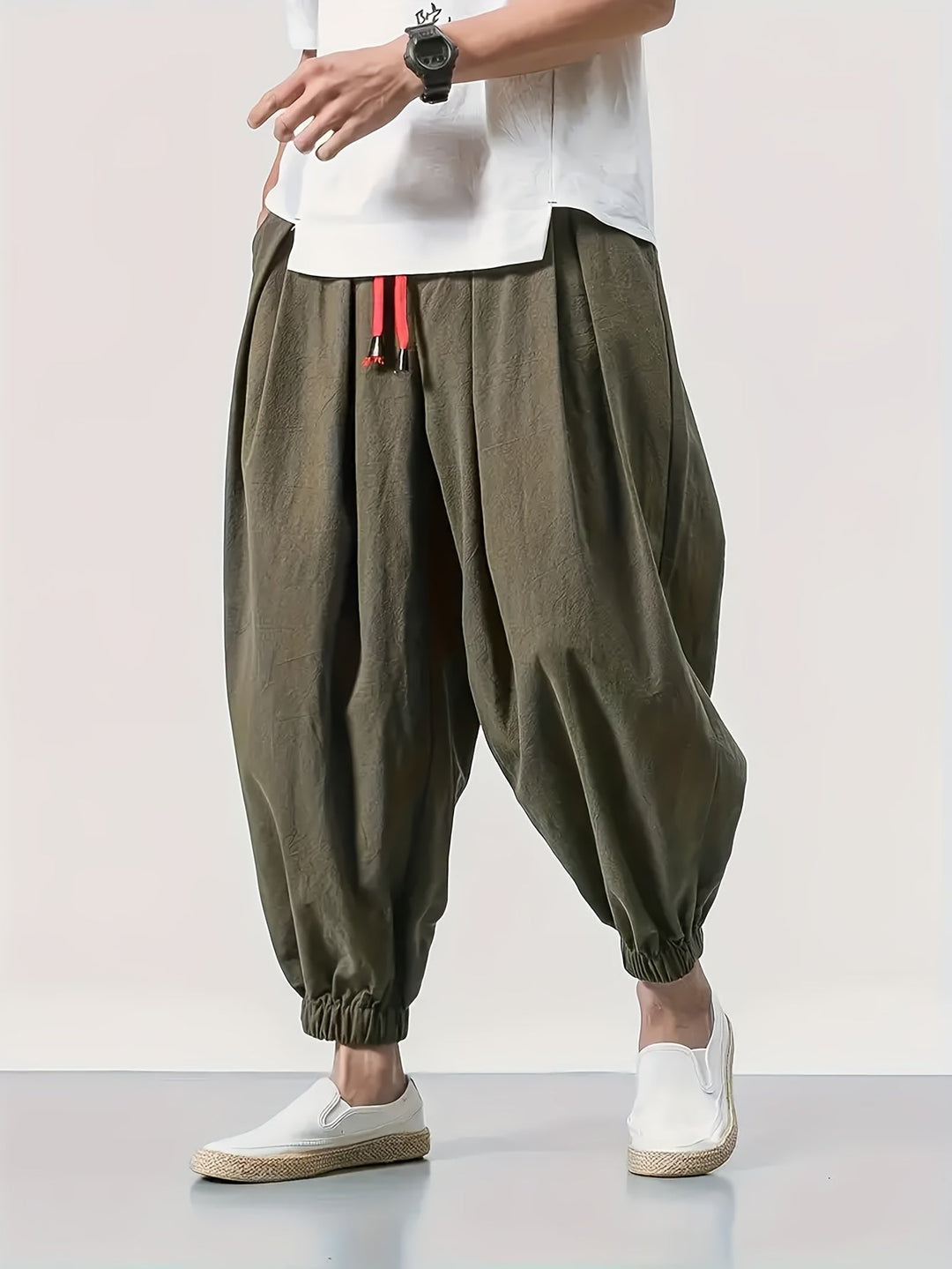 Levoire | Pantalon De Plage Large Décontracté Avec Cordons vert olive 1