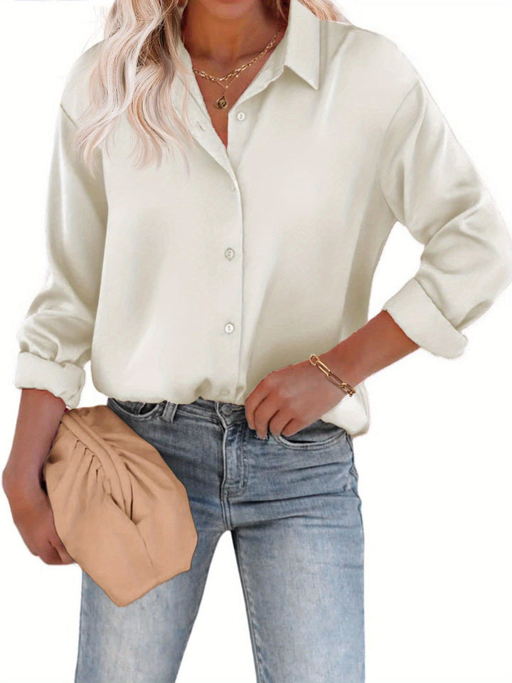 Levoire | Top Satin Décontracté Avec Bouton Et Manches Longues Blanc