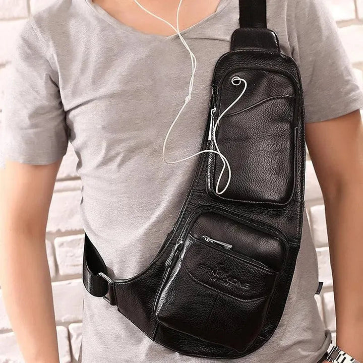 Levoire | Sac à bandouillère pour homme en cuir, première couche, sac décontracté en cuir de vache Typ 5 Noir