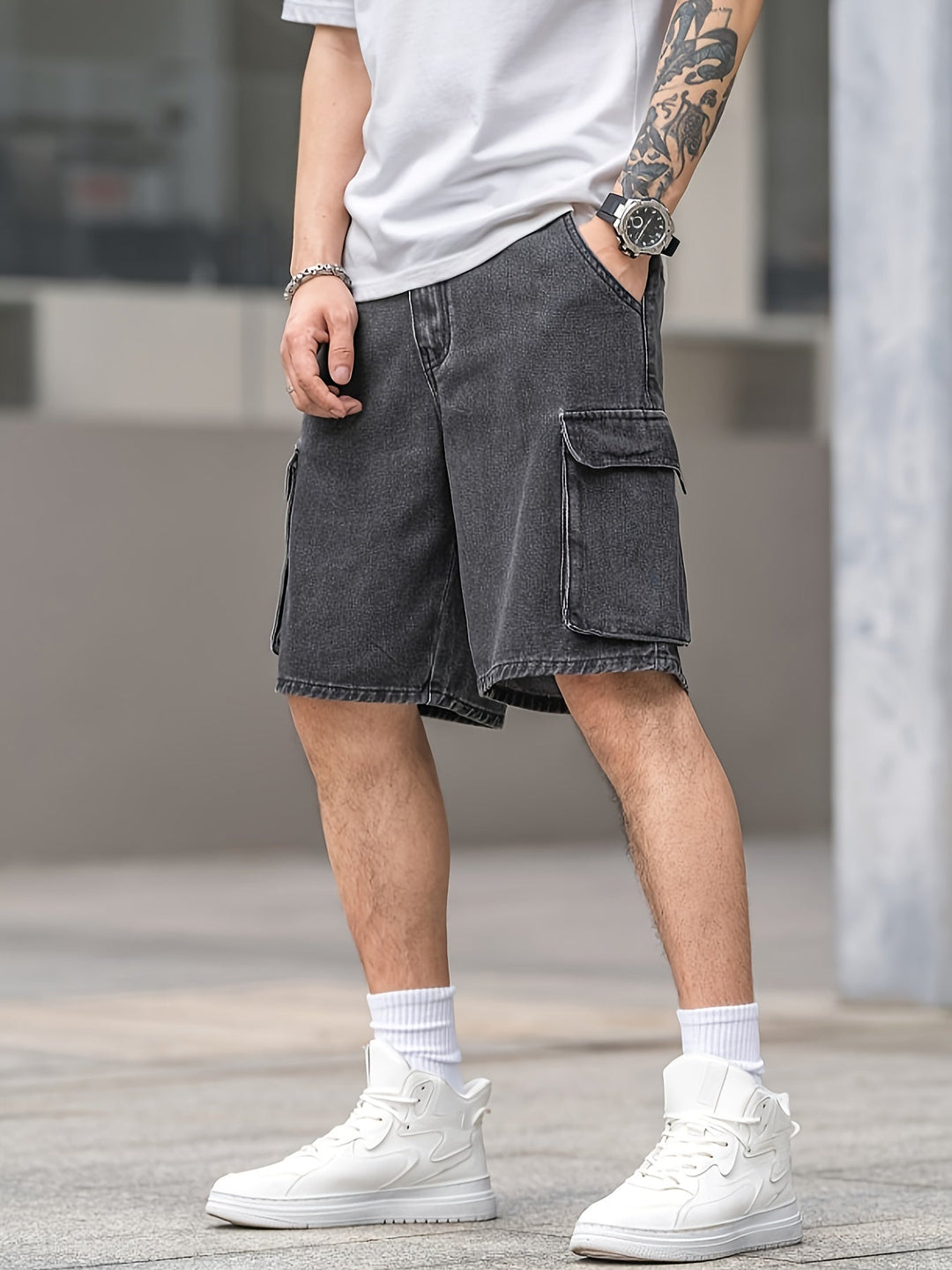 Levoire | Shorts En Denim À Poches Longueur Genou