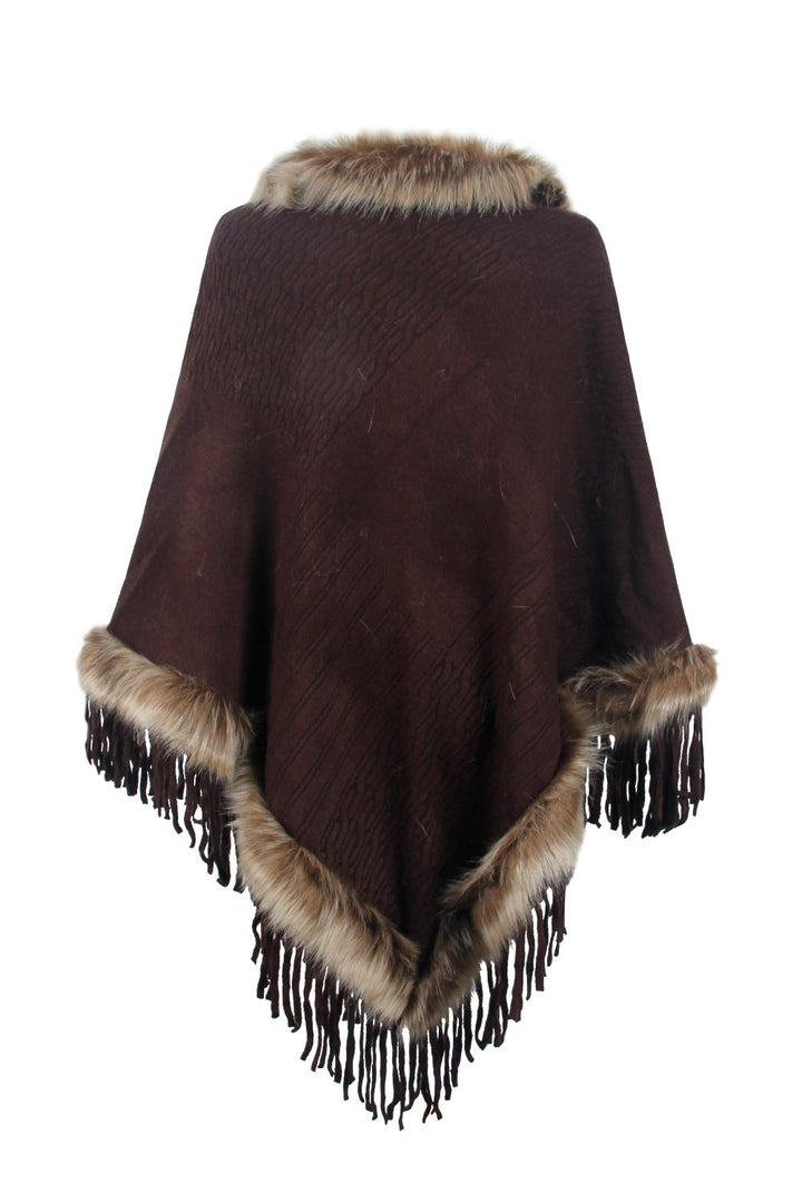 Levoire | Poncho De Luxe Avec Des Feuilles Et Col En Fausse Fourrure