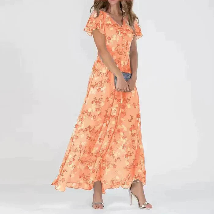 Levoire | Robe D'Été Longue Avec Motif Floral Orange